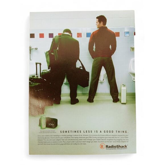 2004 Radio Shack Print Ad Men Traveling Sometimes Less Is Good Humor Scene - Picture 1 of 7